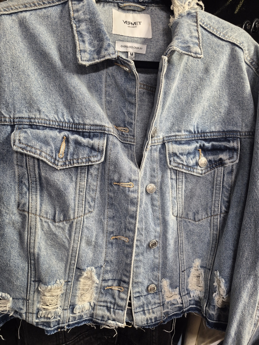 Womens Oversized Light Blue Denim Cropped Jacket - Distressed Jean Jacket